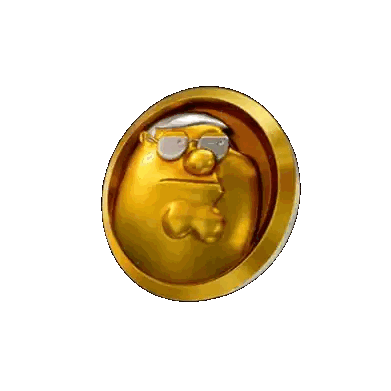 A Gold Coin With A Picture Of A Man Wearing Glasses Sticker