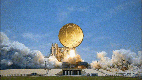 A Gold Coin With The Letter D On It Is Being Launched Into Space GIF