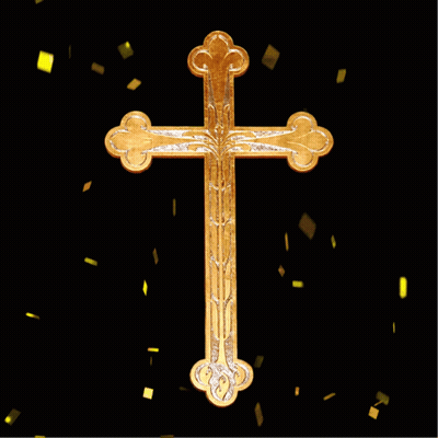 A Gold Cross Is Surrounded By Gold Confetti GIF