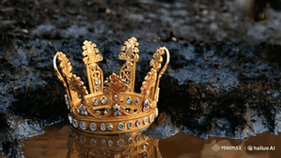 A Gold Crown Is Sitting On A Rock In A Puddle GIF