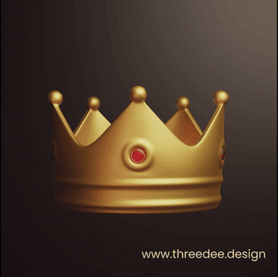 A Gold Crown With Red Stones And The Website Www.threedee.design At The Bottom GIF