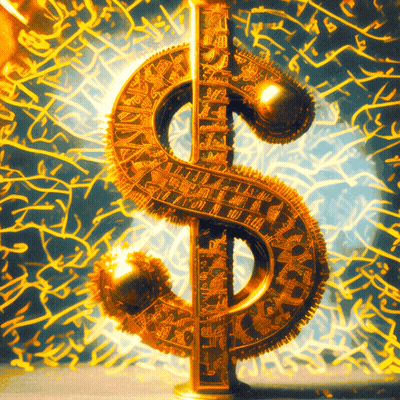A Gold Dollar Sign Against A Yellow Background GIF