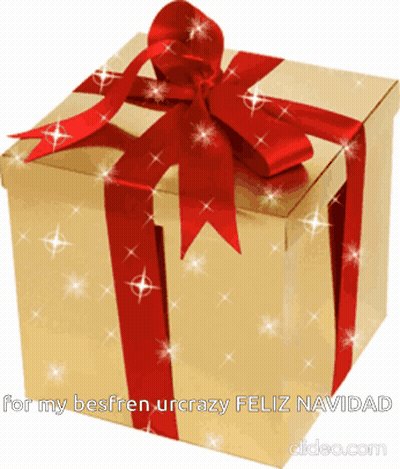 A Gold Gift Box With A Red Ribbon And A Bow GIF