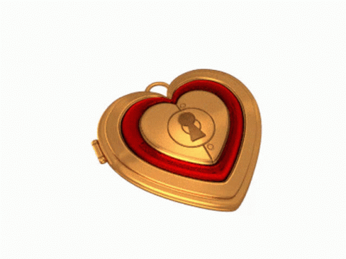 A Gold Heart Shaped Locket With A Picture Of A Woman And A Drawing Of A Boy GIF