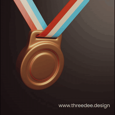 A Gold Medal With A Red White And Blue Ribbon And The Website Threedee.design Below It GIF