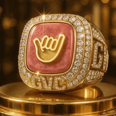 A Gold Ring With Gvc Written On The Bottom GIF
