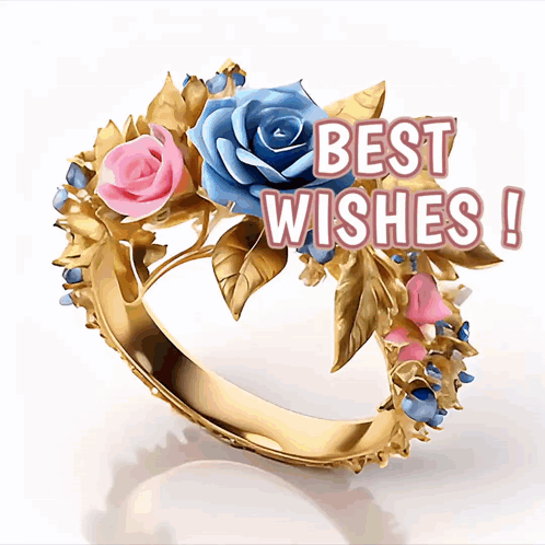 Gold Ring With Pink And Blue Roses GIF