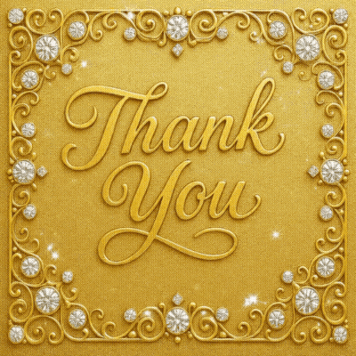 A Gold Thank You Card With Diamonds In The Corners GIF