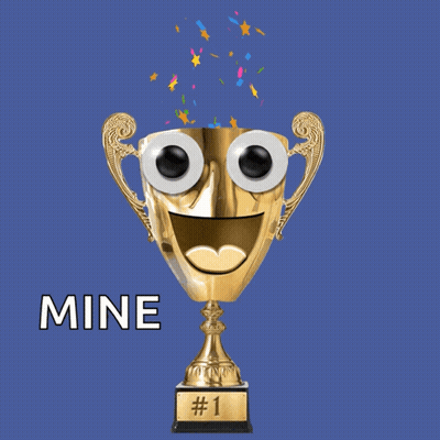 A Gold Trophy With A Face On It And The Words Mine Below It GIF
