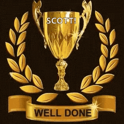 A Gold Trophy With A Laurel Wreath And A Ribbon That Says `` Well Done '' GIF