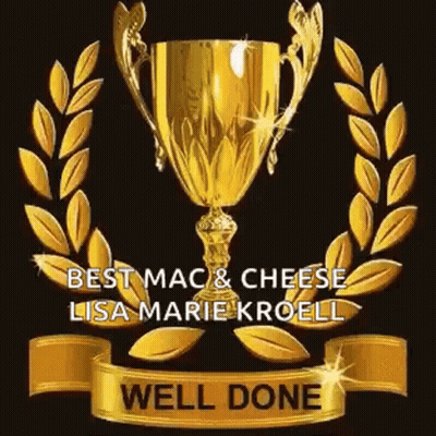 A Gold Trophy With A Laurel Wreath Around It And A Ribbon That Says `` Well Done '' GIF