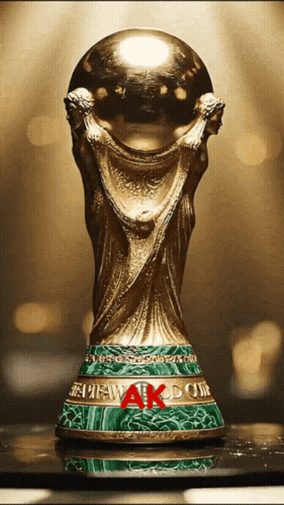 A Gold Trophy With The Word Ak On The Base GIF