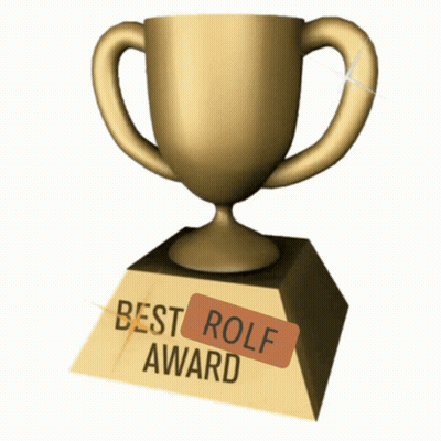 A Gold Trophy With The Words Best Rolf Award Written On It GIF