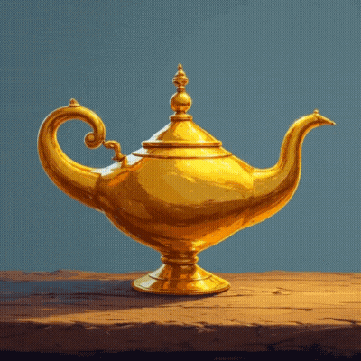 A Golden Lamp With A Smoke Coming Out Of It GIF
