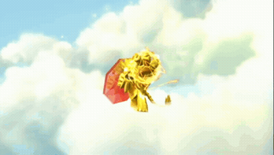 a golden lion is holding a red shield and a red diamond