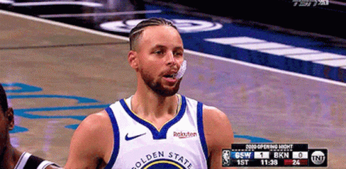 A Golden State Warriors Basketball Player With A Bandage On His Nose GIF