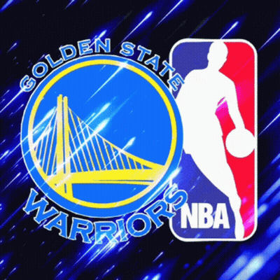 A Golden State Warriors Logo With A Basketball Player Holding A Ball GIF