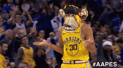 A Golden State Warriors Player With A Monkey Face On His Jersey GIF