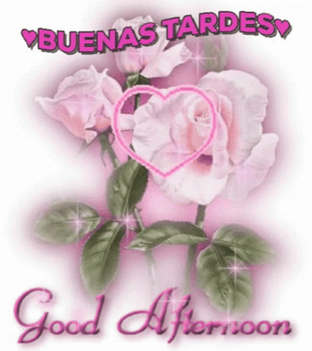 A Good Afternoon Card With Pink Roses And A Heart In The Middle GIF