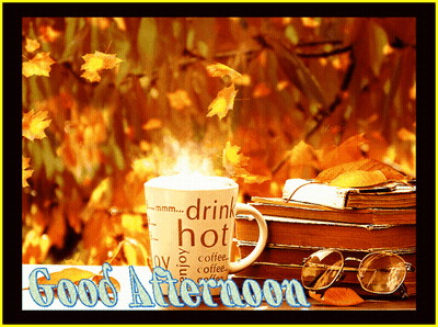 A Good Afternoon Greeting Card With A Cup Of Coffee And Books GIF