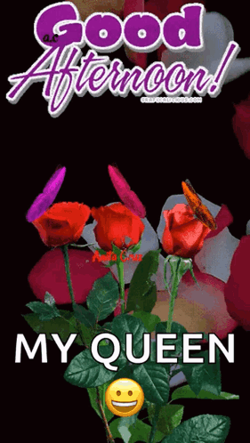 A Good Afternoon Greeting Card With Red Roses And A Smiley Face GIF