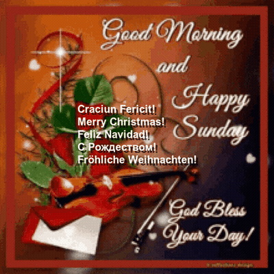a good morning and happy sunday card with a violin on it