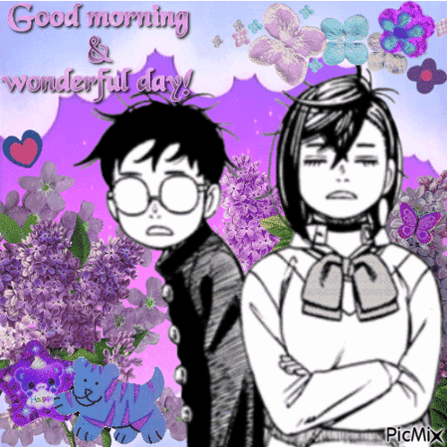 A Good Morning And Wonderful Day Greeting Card With A Boy And Girl GIF