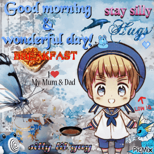 A Good Morning And Wonderful Day Greeting Card With A Boy In A Sailor Outfit GIF