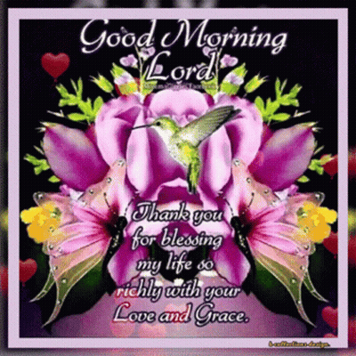 A Good Morning Card With A Hummingbird And Flowers GIF