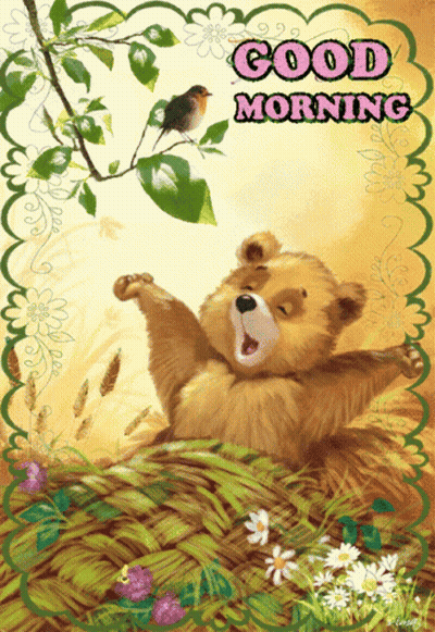 A Good Morning Card With A Teddy Bear And Flowers GIF