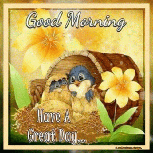 A Good Morning Card With Two Birds In A Nest . GIF