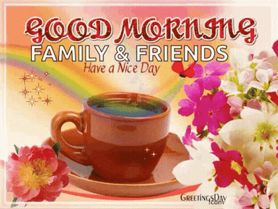 A Good Morning Family And Friends Card With A Cup Of Coffee GIF
