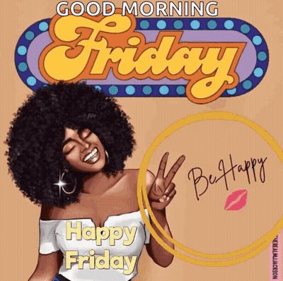 A Good Morning Friday Greeting Card With A Woman Giving A Peace Sign . GIF