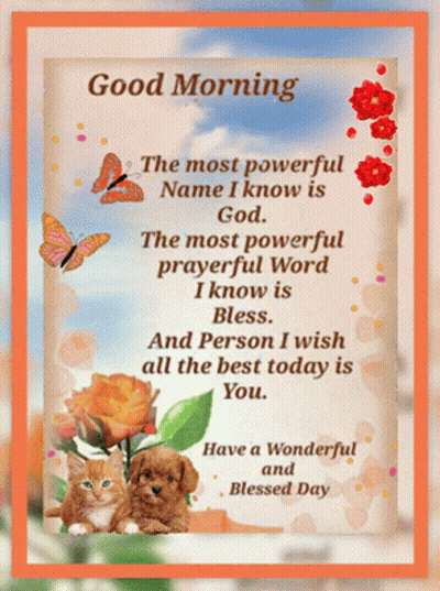 A Good Morning Greeting Card With A Cat And A Dog GIF