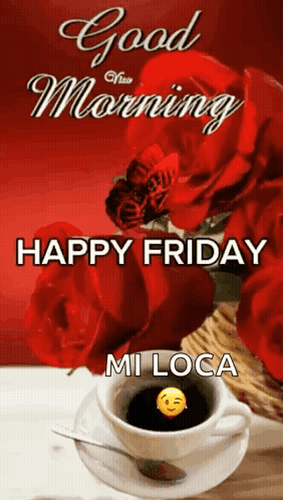 A Good Morning Greeting Card With A Cup Of Coffee And Roses GIF