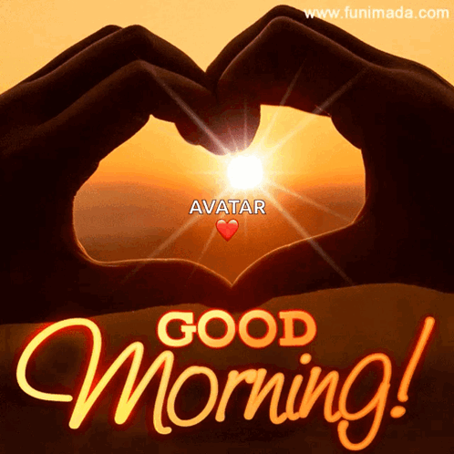 A Good Morning Greeting Card With A Heart Made Of Hands GIF
