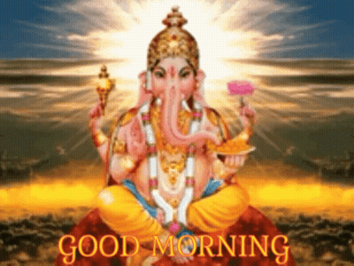 A Good Morning Greeting Card With A Statue Of Ganesha Holding A Flower GIF