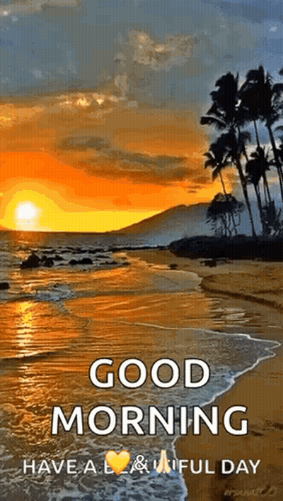 a good morning greeting card with a sunset over a beach .