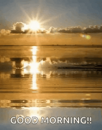 A Good Morning Greeting Card With A Sunset Over A Body Of Water . GIF