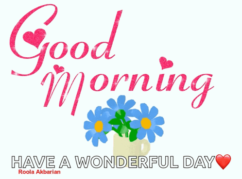 A Good Morning Greeting Card With A Vase Of Flowers GIF