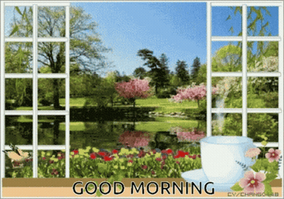 A Good Morning Greeting Card With A View Of A Park GIF