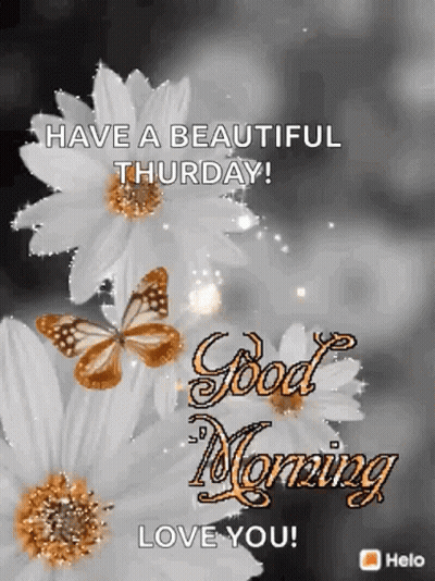A Good Morning Greeting Card With Flowers And Butterflies GIF