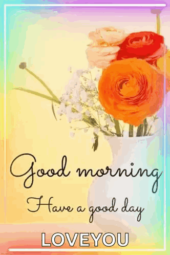A Good Morning Greeting Card With Flowers In A Vase GIF