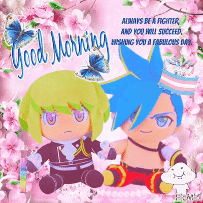 A Good Morning Greeting Card With Two Stuffed Dolls GIF