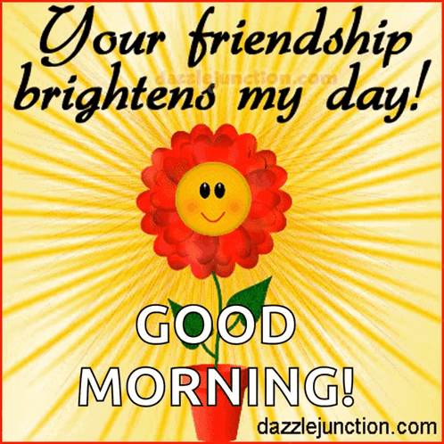 A Good Morning Message From Dazzlejunction.com With A Smiling Flower GIF