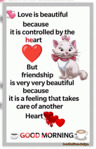 A Good Morning Message With A Cartoon Cat And Hearts GIF