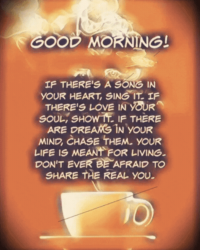 A Good Morning Message With A Cup Of Coffee And A Quote GIF