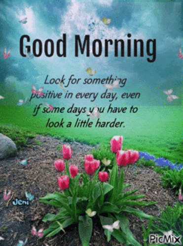 A Good Morning Message With A Picture Of Flowers And Butterflies GIF