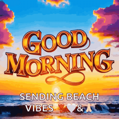 A Good Morning Message With A Sunset In The Background GIF