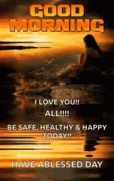 A Good Morning Message With A Woman Standing In The Water GIF
